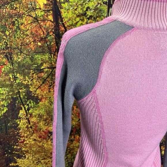 KOOTENAY Knitting Company LTD 100% Merino Wool Zip Up Bike Baby Pink Sweater S - Picture 8 of 9